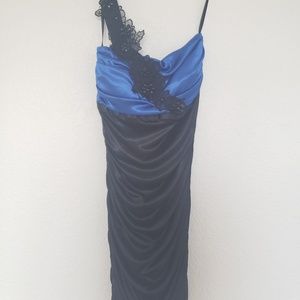 Black & Blue One Shoulder Dress